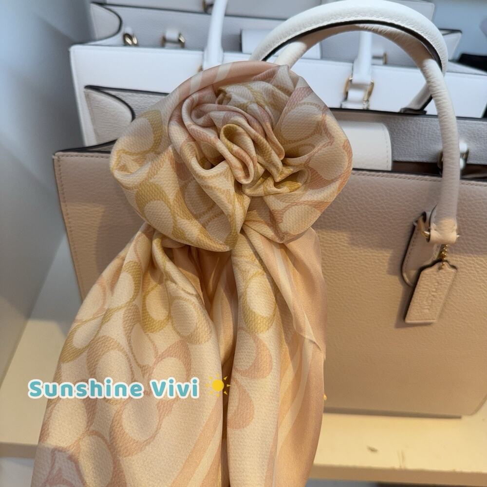 NWT Coach Signature Silk Square Scarf Chalk/Pink CEH52 100% silk - Picture 4 of 8